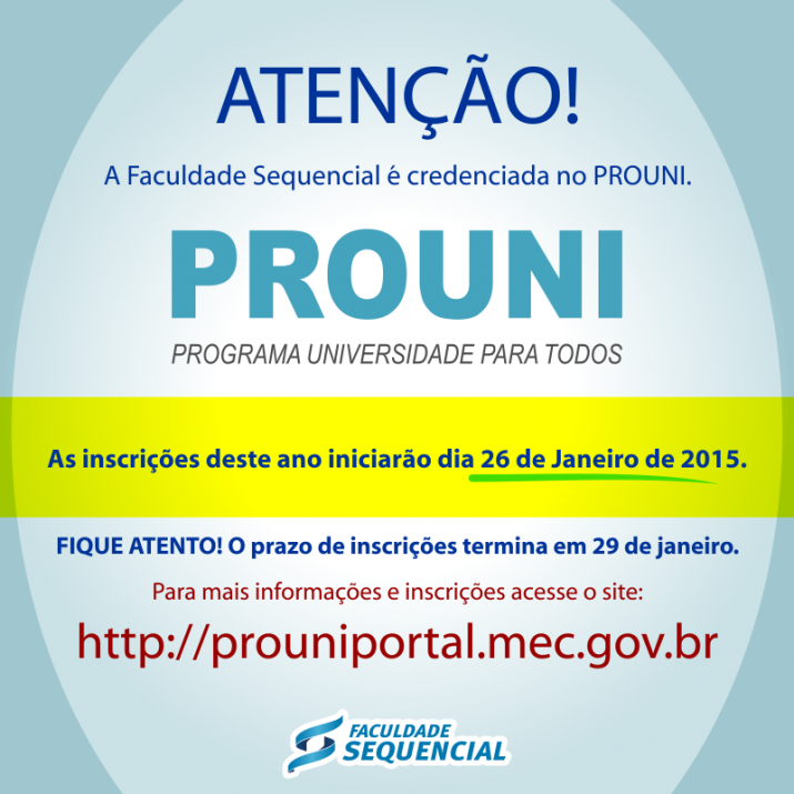 Inscrições para o PROUNI 2015